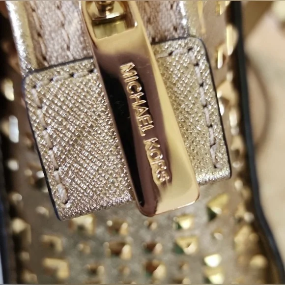 Michael Kor Selma Metallic Pale Gold Studded Women's Cross Body Bag - Picture 7 of 8